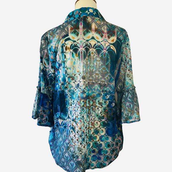 Johnny Was Button Down Boho Bell Sleeve Top - Picture 4 of 13